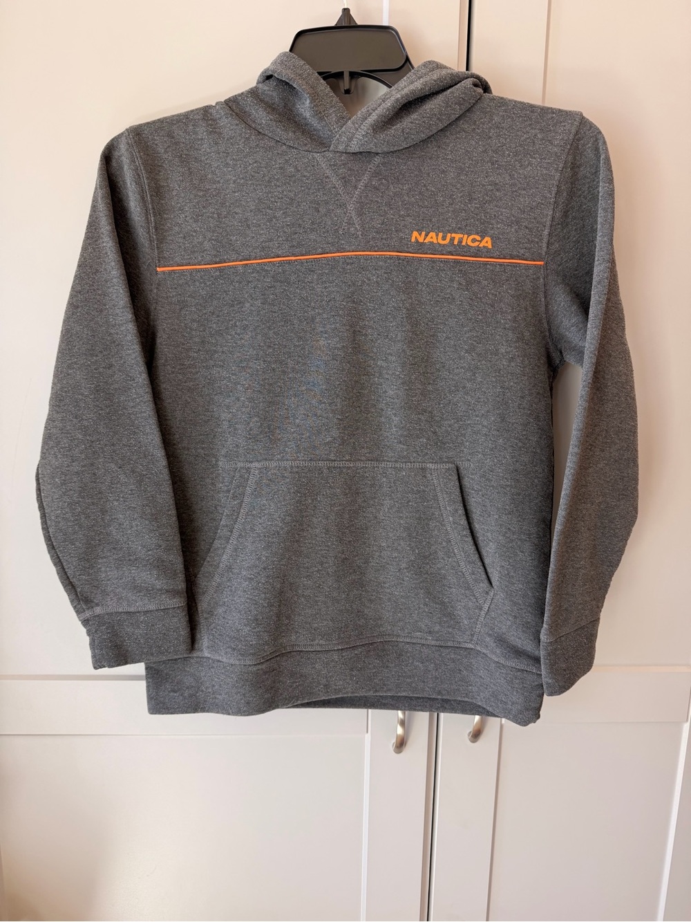 Nautica Unisex Gray Orange Logo Pullover Hoodie Size 14/16 Large